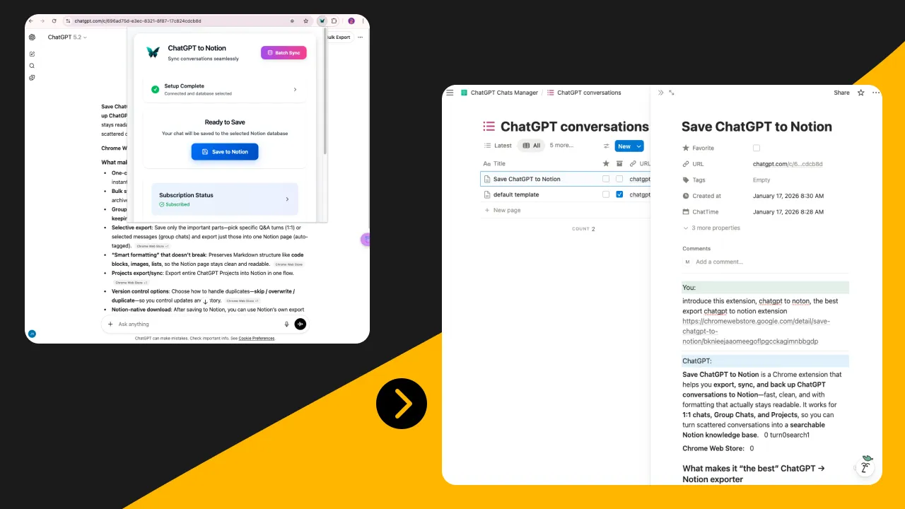 ChatGPT to Notion extension interface